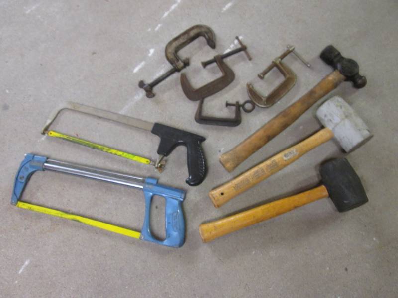 lot 86 image: Lot of Assorted C-Clamps, Hammers a...
