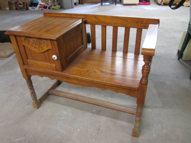 lot 98 image: Wood Bench Cabinet Entryway  Phone...