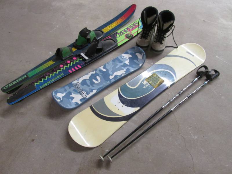 lot 130 image: Lot of Misc Snow Boards Water Skis ...