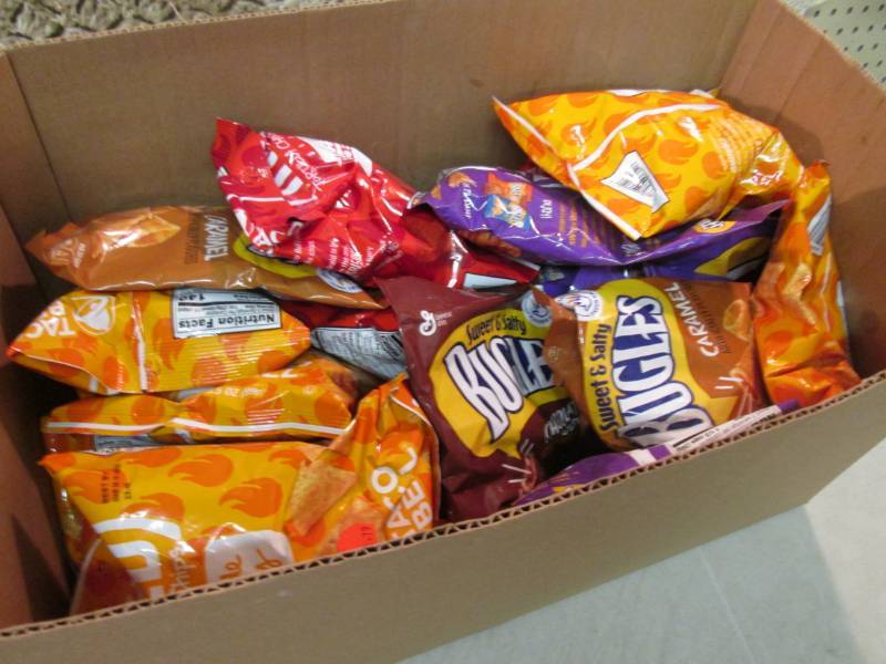 lot 208 image: Box Full of Assorted Chips ...