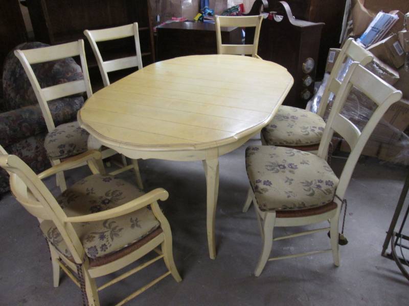 lot 228 image: Wood Table with 6 Chairs Table top ...
