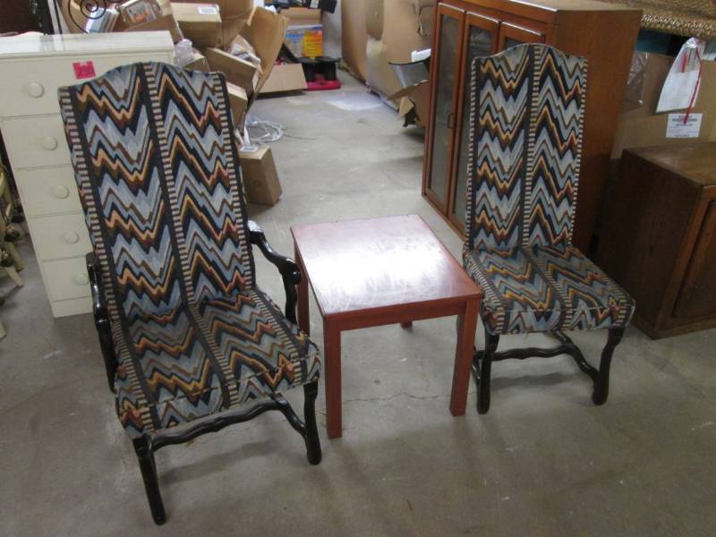 lot 231 image: 2 High Back Chairs and End Table...