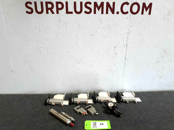lot 24 image: Lot of Pneumatic Parts - Actuators, Slides, Regulator, Cylinders