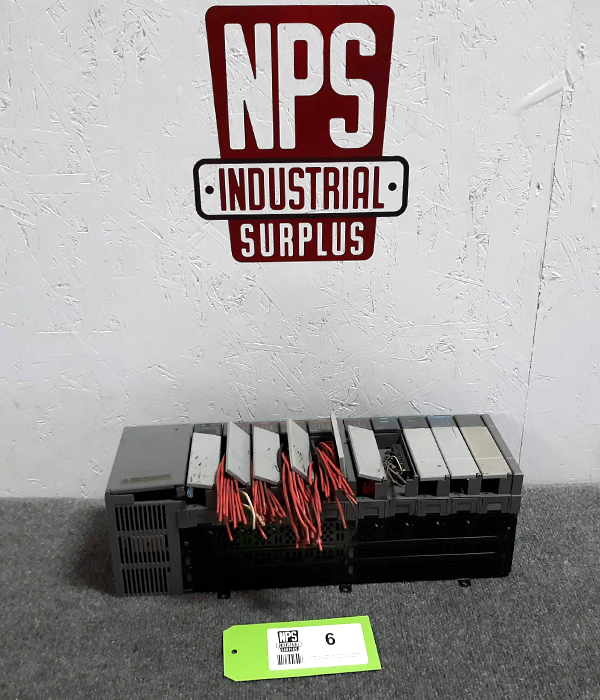 lot 6 image: Allen Bradley PLC Module 1746-A10  SLC-500 Power Supply with Assorted Input & Output Modules