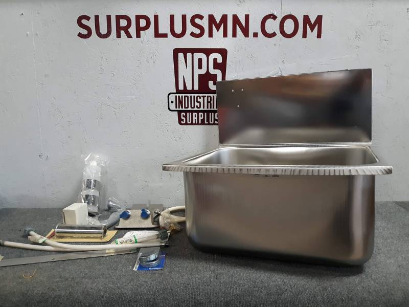 lot 80 image: Commercial Stainless Steel Sink w Foot Control Faucet