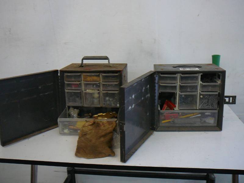 lot 44 image: Metal Storage Bins With Items