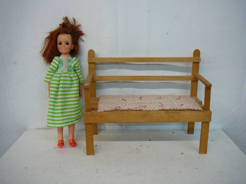 lot 181 image: Vintage Doll & Wooden Bench