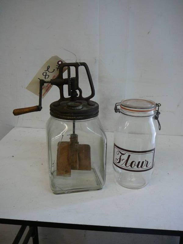 lot 287 image: Antique Butter Churn  Flour Jar