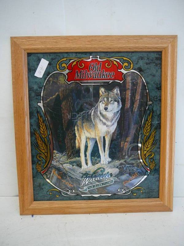 lot 291 image: Framed Old Milwaukee Wildlife Series ll Wolf Mirror