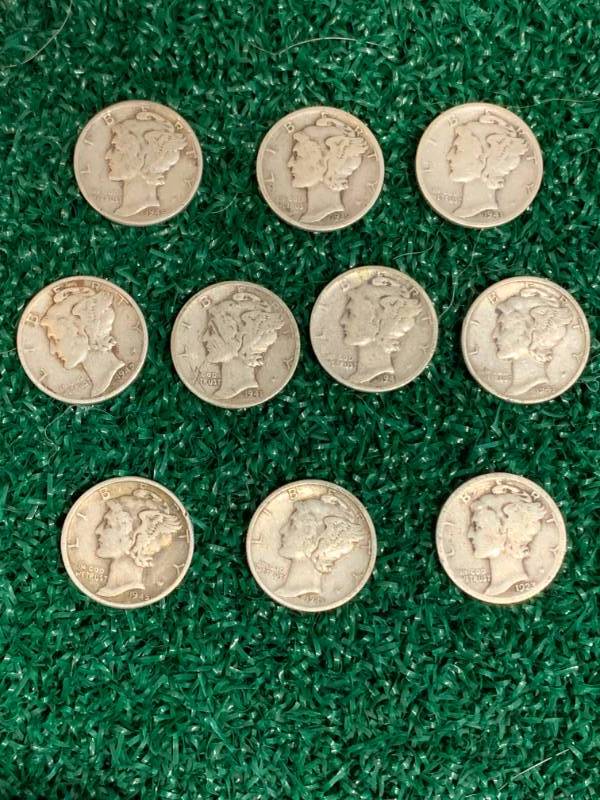 Lot of 10 Mercury Dimes