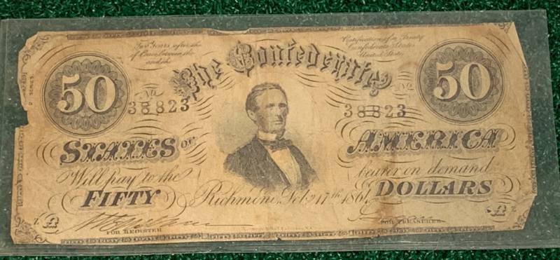 1861 Original Confederate $50 Dollar Bill Rare