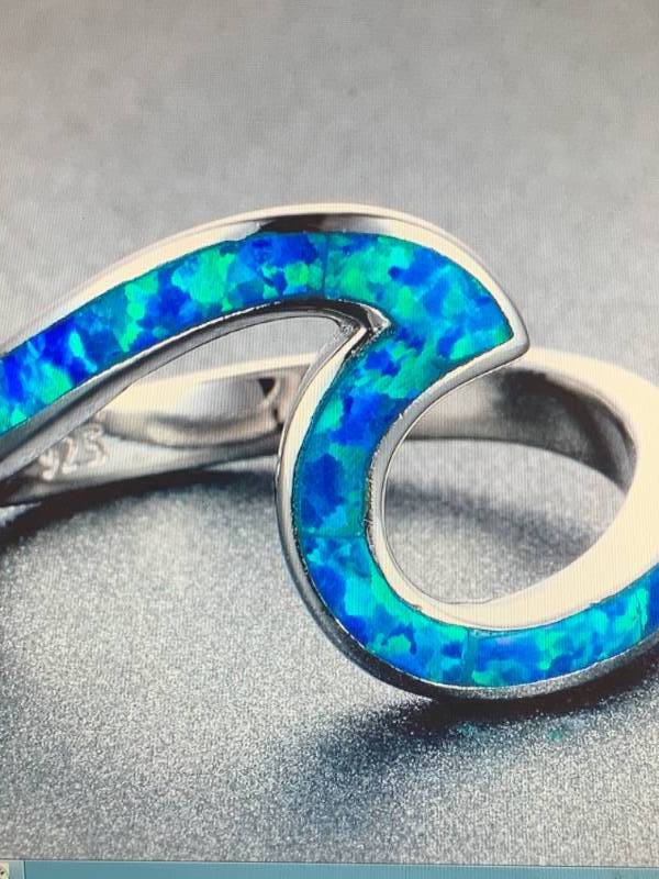 Womens .925 Silver Fire Opal Beach Wave Wedding Ring