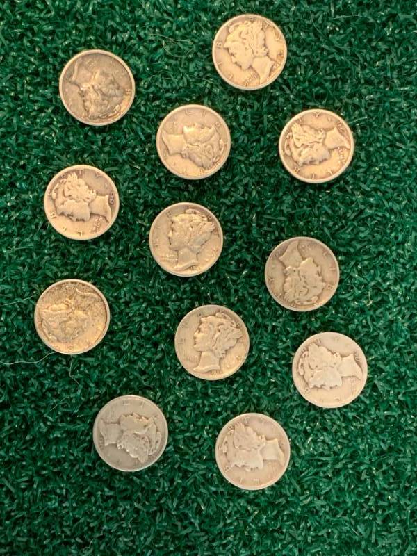 Lot of 12 Mercury Dimes