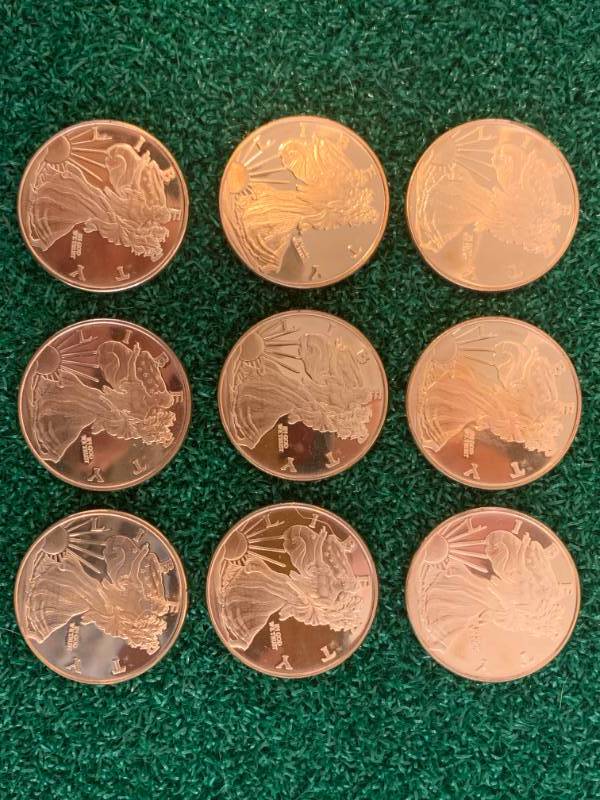 Lot of 9 Walking Liberty .999 Copper Rounds