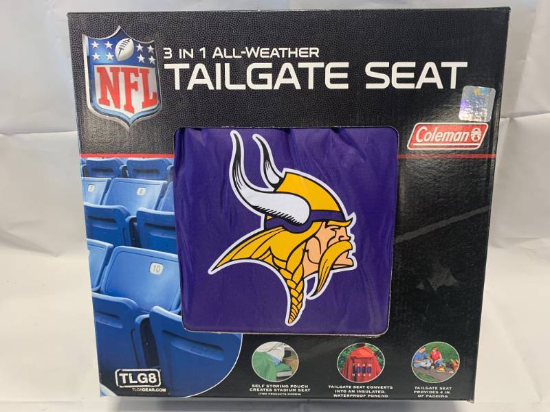lot 15 image: Minnesota Vikings 3 in 1 Tailgating Seat, Poncho, Picnic Padding