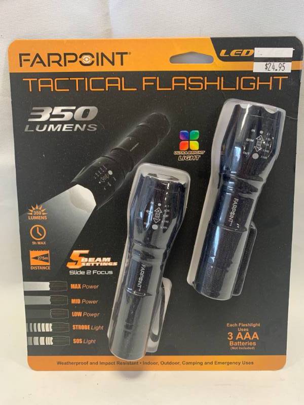 lot 79 image: Two Pack 250 Lumen Tactical Flashlights with Batteries