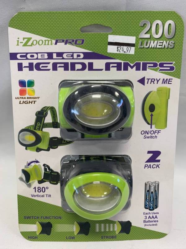 lot 90 image: COB LED 3 Setting 2 Pack Headlamps (batteries included)