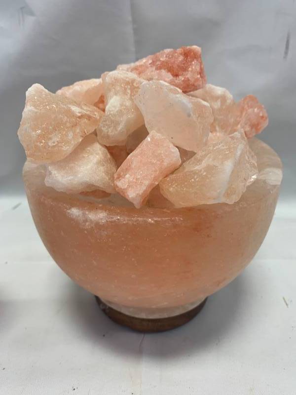 lot 101 image: Himalayan Salt Lamp Bowl with Light & Wood Base New