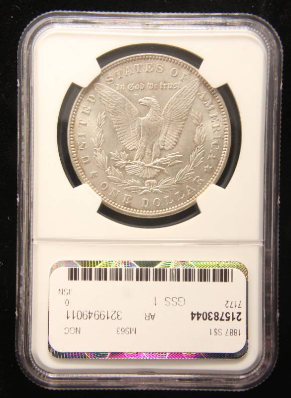 lot 18 image: 1887 MORGAN SILVER DOLLAR MS63 NGC