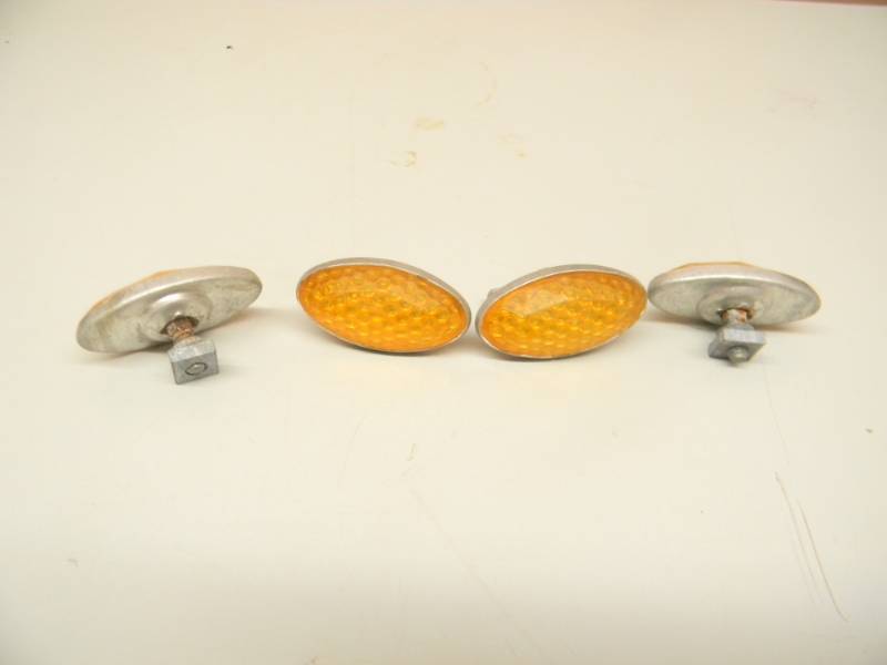 lot 4 image: (4) Vintage Oval YELLOW Cut Plastic Jewel License Plate Reflectors - Motorcycle - SEE PICTURES
