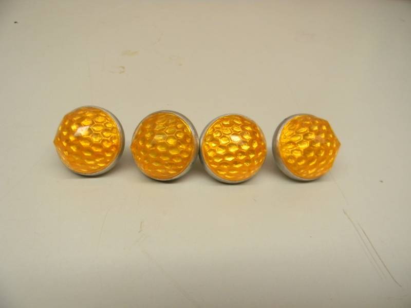 lot 6 image: (4) Vintage YELLOW TALL Cut Plastic Jewel License Plate Reflectors - MotorcycleCarBIKE - SEE PICTURES