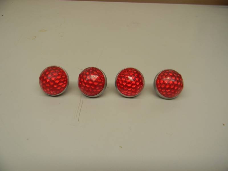 lot 7 image: (4) Vintage RED TALL Cut Plastic Jewel License Plate Reflectors - MotorcycleCarBIKE - SEE PICTURES