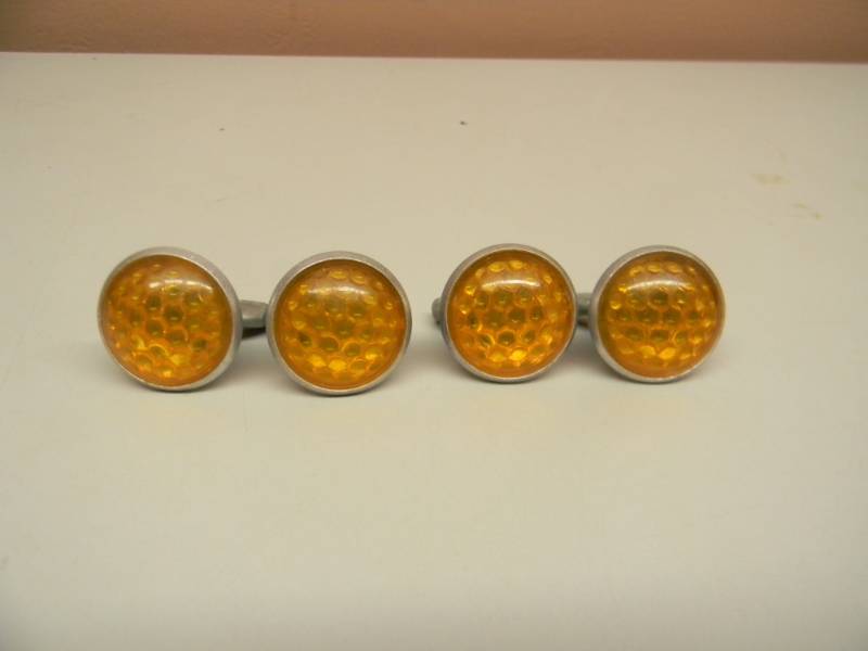 lot 9 image: (4) Vintage YELLOW DOME SPRING Cut Plastic Jewel License Plate Reflectors - MotorcycleCarBIKE - SEE PICTURES