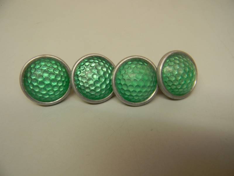 lot 10 image: (4) Vintage GREEN DOME SPRING Cut Plastic Jewel License Plate Reflectors - MotorcycleCarBIKE - SEE PICTURES