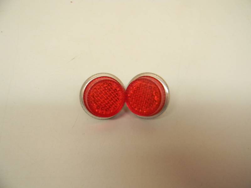 lot 11 image: (2) Vintage RED CAT EYE Cut Plastic Jewel License Plate Reflectors - MotorcycleCarBIKE - SEE PICTURES