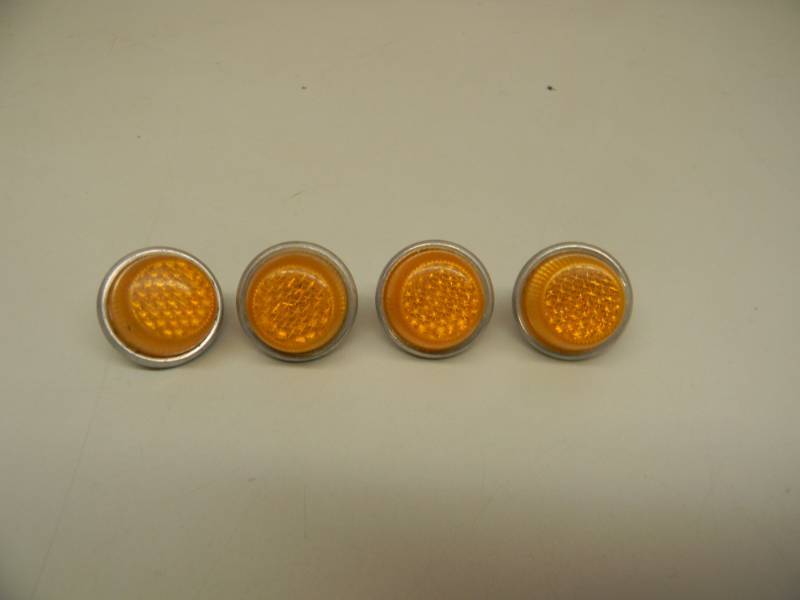 lot 12 image: (4) Vintage YELLOW CAT EYE Cut Plastic Jewel License Plate Reflectors - MotorcycleCarBIKE - SEE PICTURES
