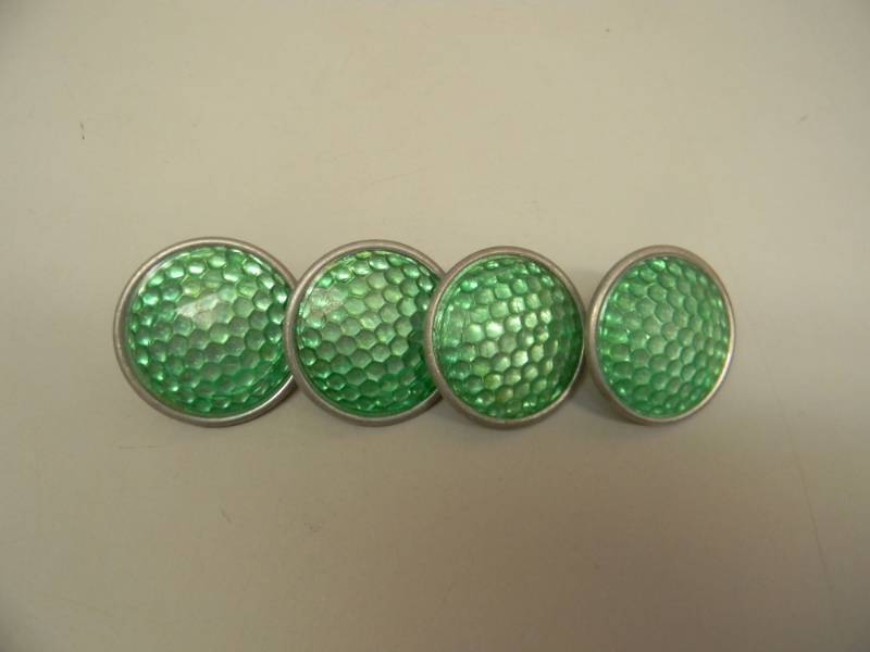 lot 18 image: (4) VINTAGE CHARLES GULOTTA CO. GREEN DOME REFLECTORS - VERY COOL - SEE PICTURES