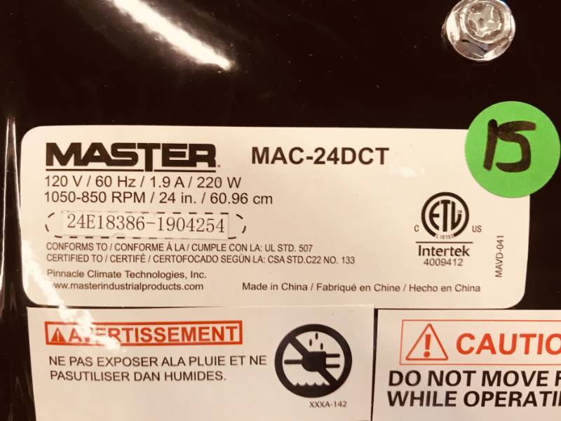 Master 24 Professional Heavy Duty High Velocity Tiltable  Barrel Floor Fan