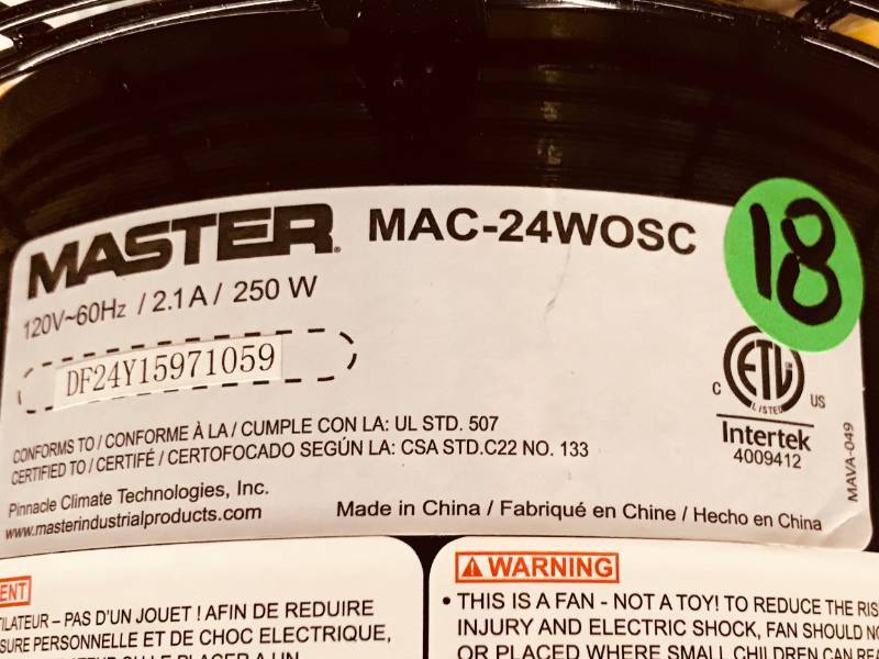 Master 24 Professional High Velocity Oscillating Wall Fan