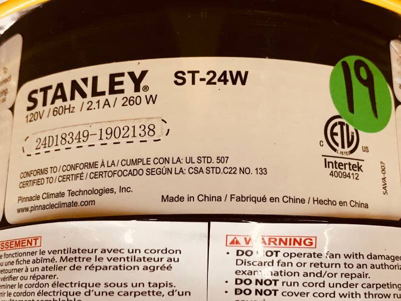 STANLEY 24 High Velocity Oscillating Wall Mount Fan
