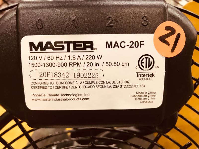 Master MAC-20F High Velocity Omni-Directional Floor Fan