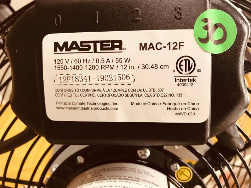 Master 12 Professional High Velocity Direct Drive Floor Fan