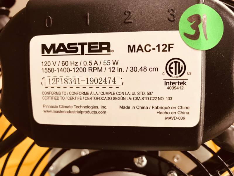 Master 12 Professional High Velocity Direct Drive Floor Fan