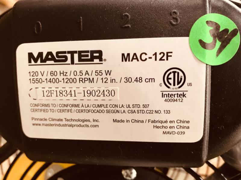 Master 12 Professional High Velocity Direct Drive Floor Fan