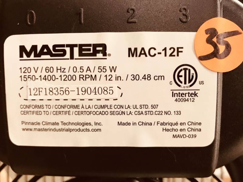 Master 12 Professional High Velocity Direct Drive Floor Fan