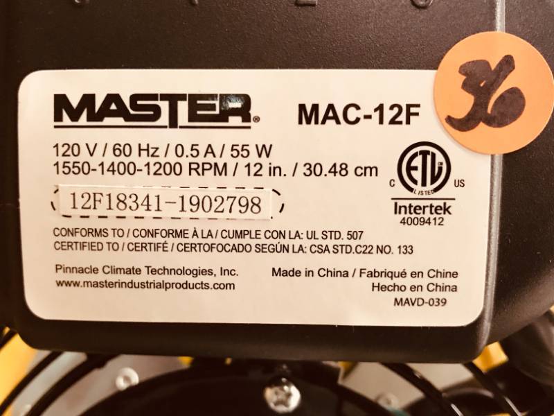Master 12 Professional High Velocity Direct Drive Floor Fan