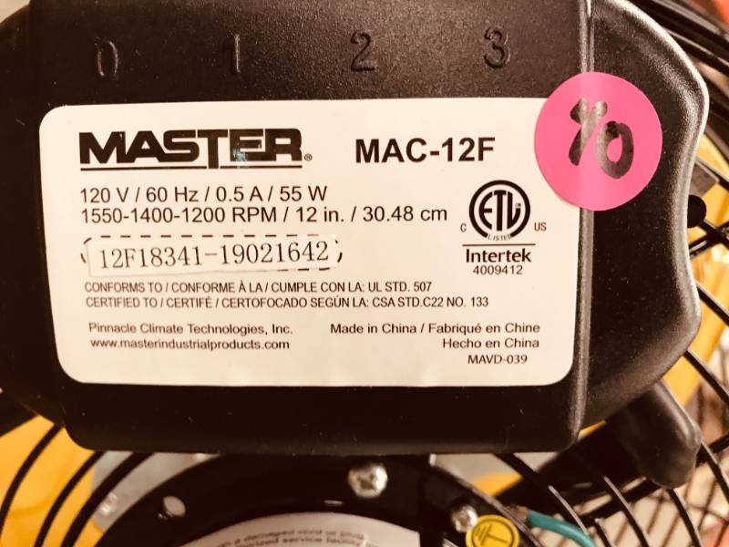 Master 12 Professional High Velocity Direct Drive Floor Fan