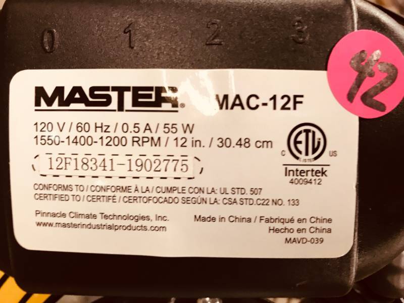 Master 12 Professional High Velocity Direct Drive Floor Fan