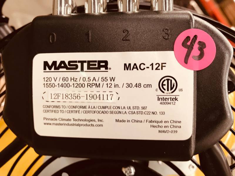 Master 12 Professional High Velocity Direct Drive Floor Fan