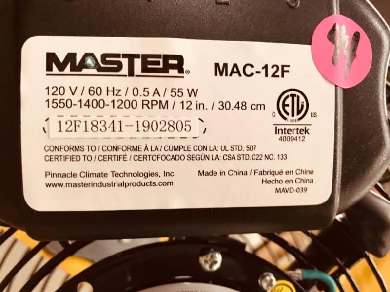 Master 12 Professional High Velocity Direct Drive Floor Fan