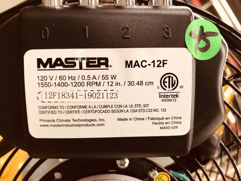 Master 12 Professional High Velocity Direct Drive Floor Fan