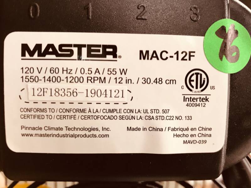 Master 12 Professional High Velocity Direct Drive Floor Fan
