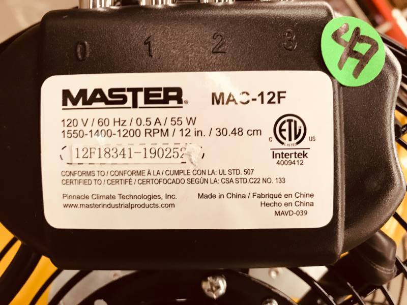 Master 12 Professional High Velocity Direct Drive Floor Fan