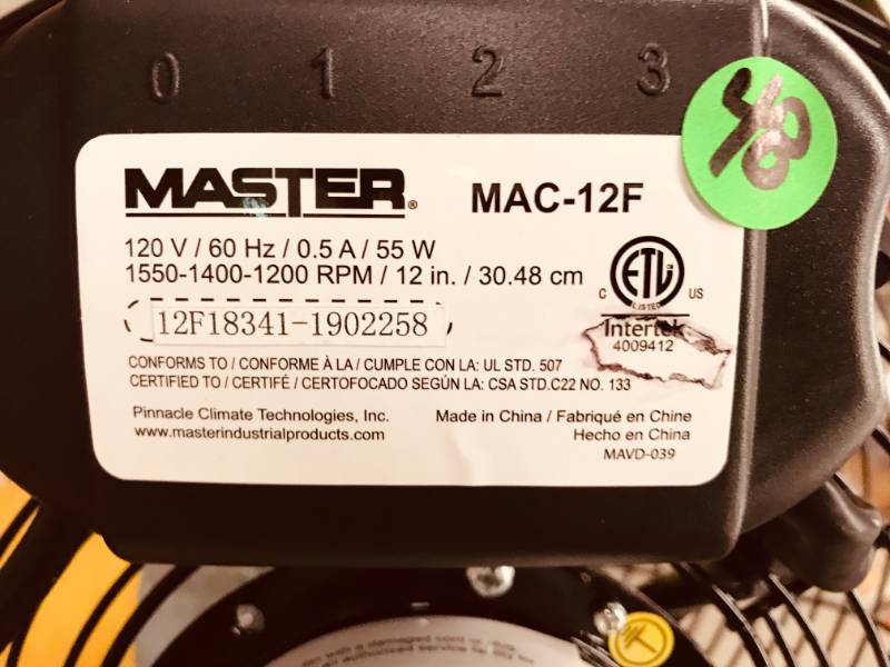 Master 12 Professional High Velocity Direct Drive Floor Fan