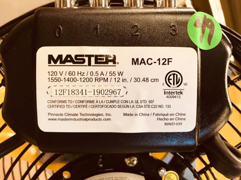 Master 12 Professional High Velocity Direct Drive Floor Fan