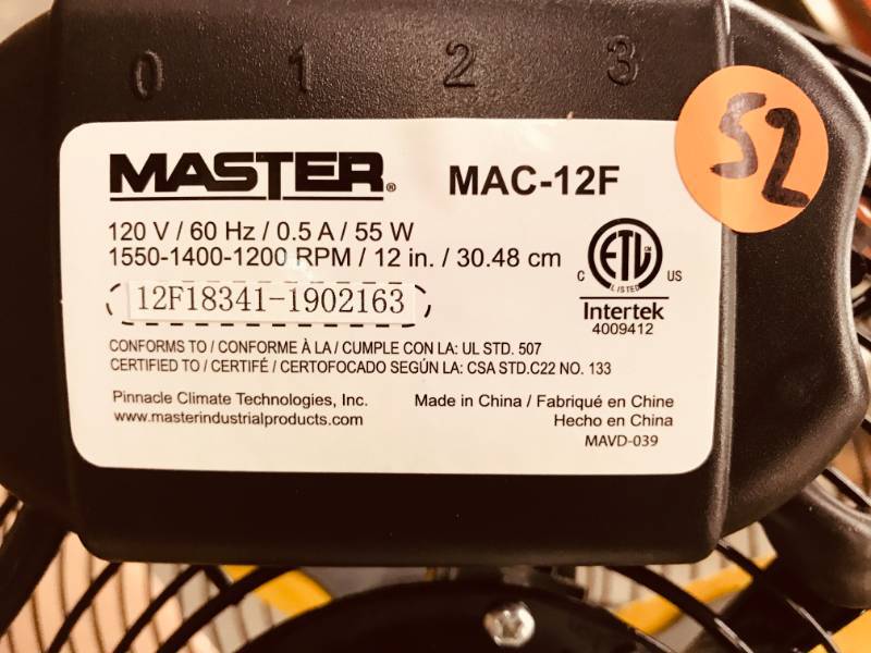 Master 12 Professional High Velocity Direct Drive Floor Fan